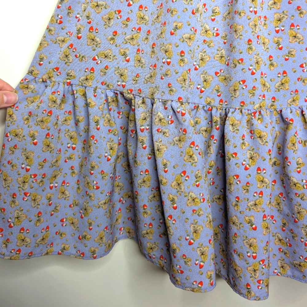 Glamorous ASOS Brand Square Neck Tiered Smock Lilac Strawberry Mini Dress Size 2 - Picture 9 of 16